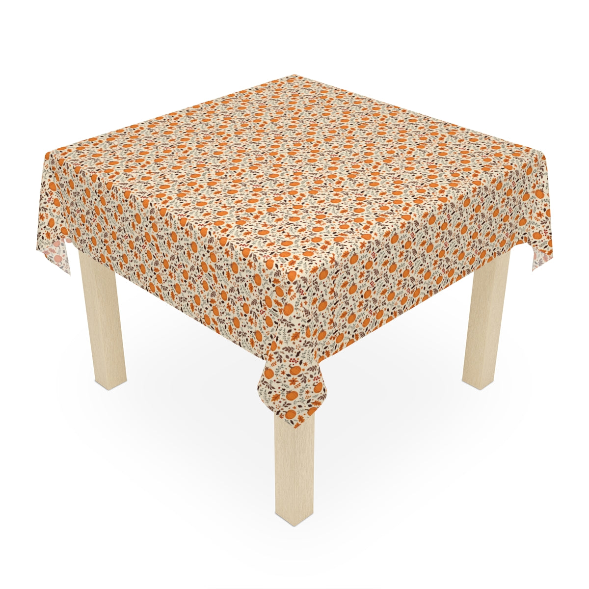 Fall Leaves & Pumpkins Tablecloth - 100% Cotton Twill Tablecloth, 58" × 58" and 58" × 102" Sizes, Fall Autumn Pumpkins Leaves Design Tablecloth, Thanksgiving Tablecloth, Fall /Orange Tablecloth, Halloween Tablecloth