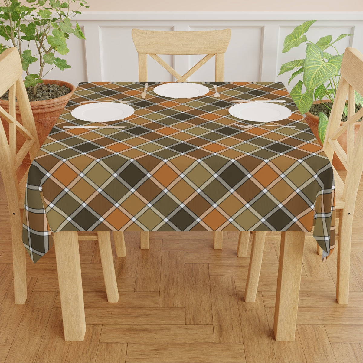 Fall Plaid Tablecloth - 58" × 58" and 58" × 102" Sizes, Plaid Design Tablecloth, Orange, Brown, Green Plaid Tablecloth, Thanksgiving Tablecloth, Fall Table Linen, Thanksgiving Dinner Tablecloth, Farmhouse Decor, Halloween Tablecloth