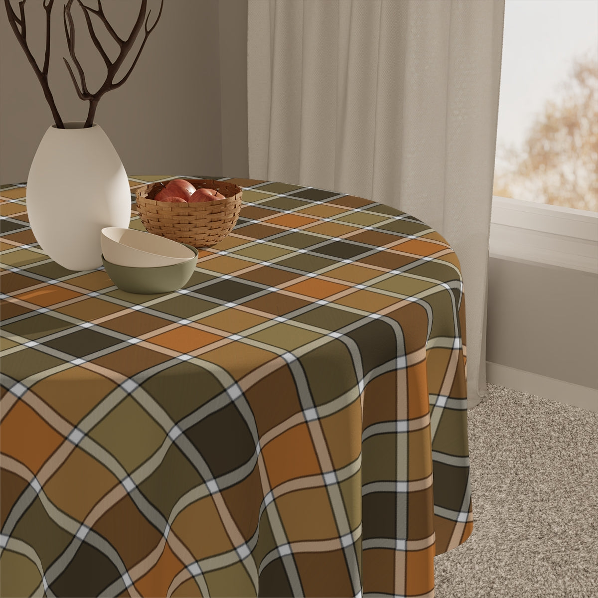 Fall Plaid Tablecloth - 58" × 58" and 58" × 102" Sizes, Plaid Design Tablecloth, Orange, Brown, Green Plaid Tablecloth, Thanksgiving Tablecloth, Fall Table Linen, Thanksgiving Dinner Tablecloth, Farmhouse Decor, Halloween Tablecloth