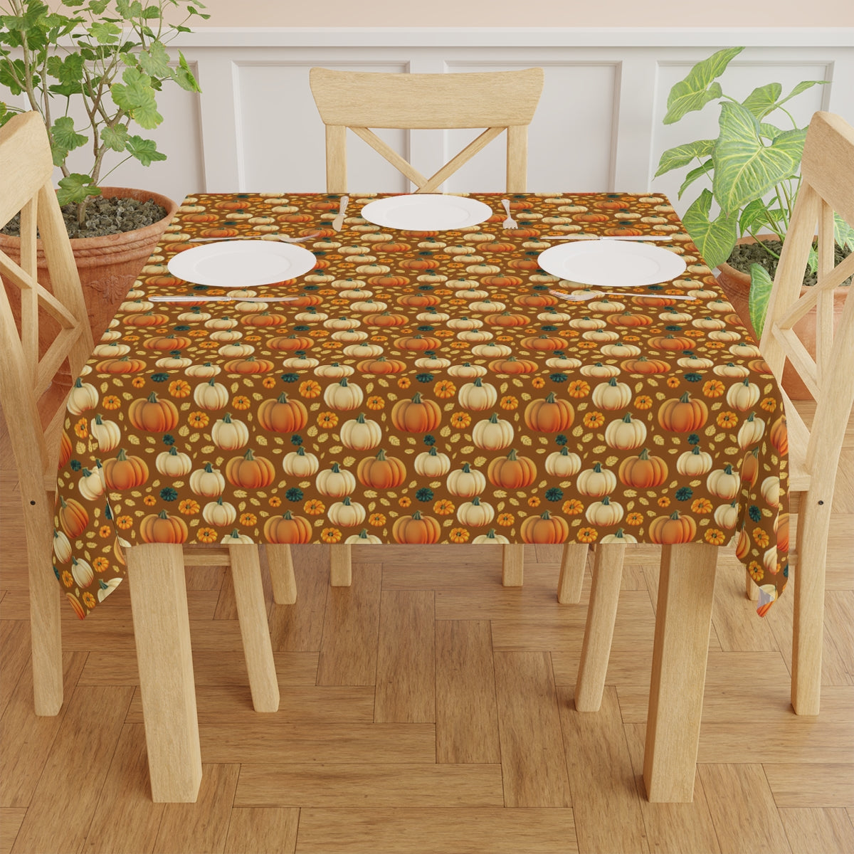 Fall Pumpkins Tablecloth - 100% Cotton Twill Tablecloth, 58" × 58" and 58" × 102" Sizes, Fall Autumn Pumpkins LTablecloth, Thanksgiving Tablecloth, Fall /Orange Tablecloth, Halloween Tablecloth