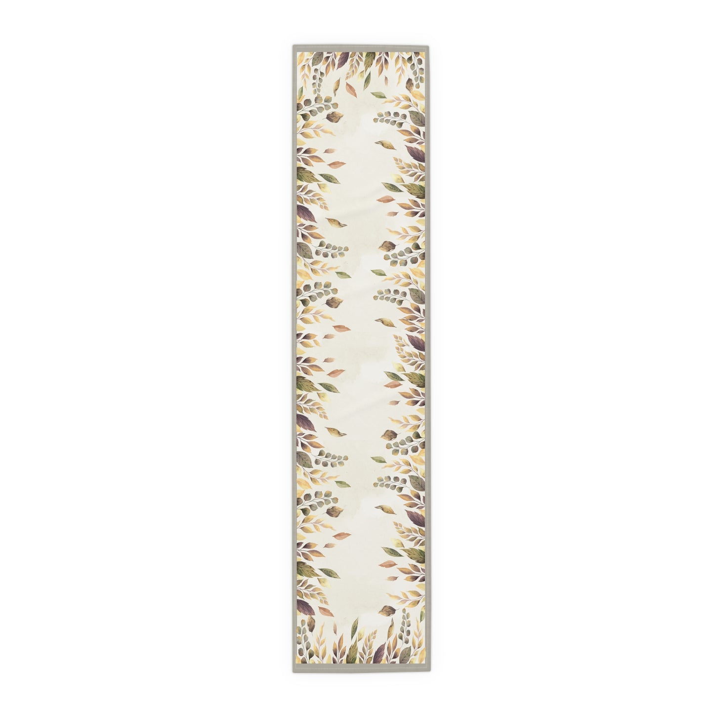 Fallen Leaves table runner with leaf pattern on a white background