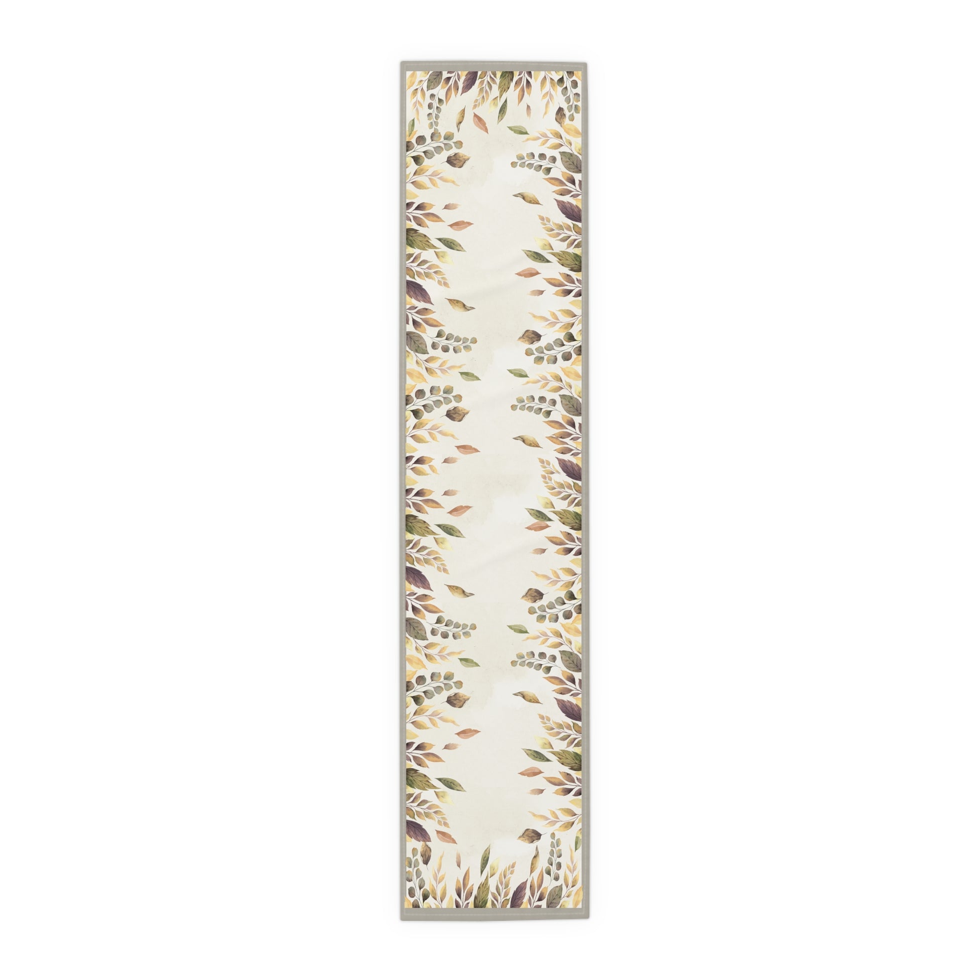 Fallen Leaves table runner with leaf pattern on a white background