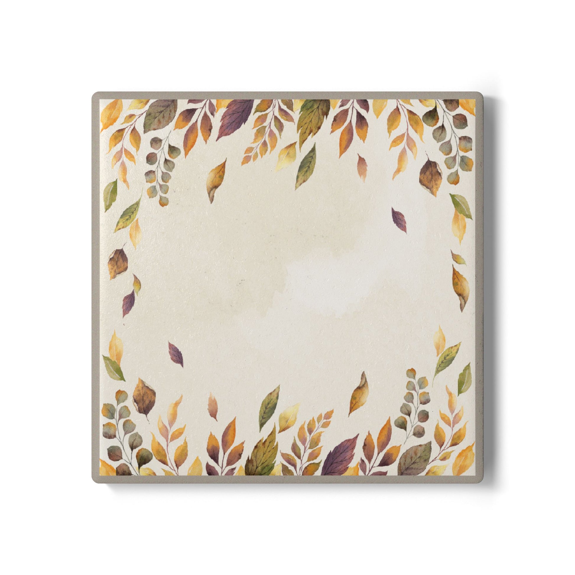 Fallen Leaves ceramic tile coaster with autumn leaf design on a white background