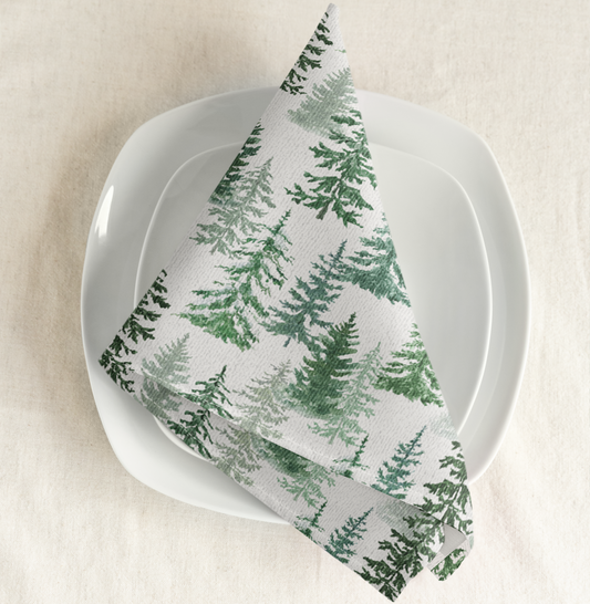 Fraser Fir 22" x 22" Cotton Twill Napkin - Christmas Cloth Napkins, Winter Home Decor, Holiday Entertaining, Priced per Napkin