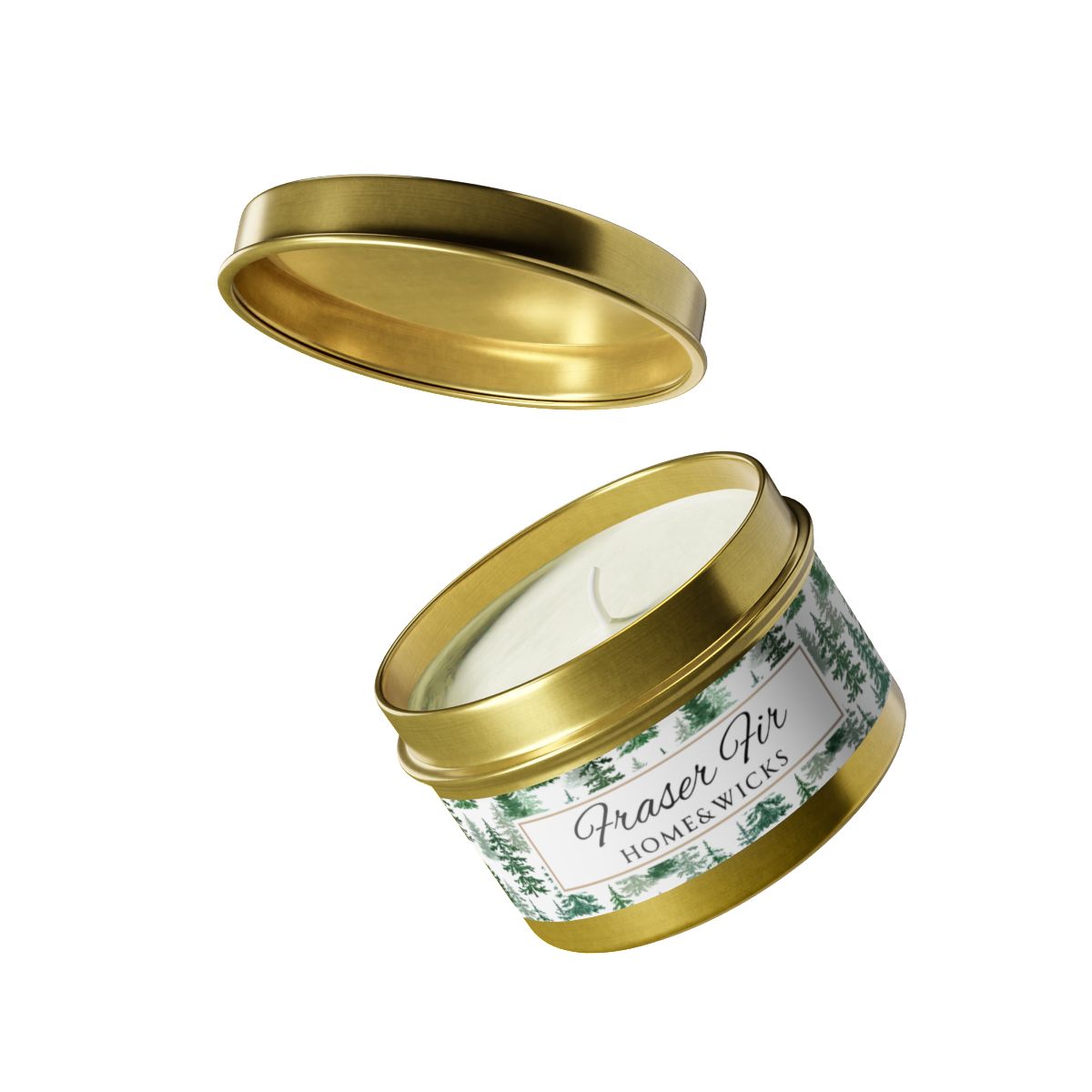 Fraser Fir Coconut Soy Wax Candle, 4 oz. Gold Tin Jar with Lid -Christmas Candle, Holiday Decor, Winter Candle