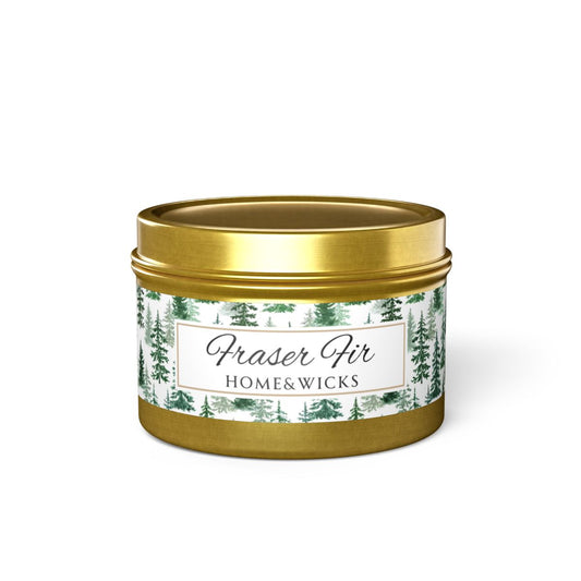 Fraser Fir Coconut Soy Wax Candle, 4 oz. Gold Tin Jar with Lid -Christmas Candle, Holiday Decor, Winter Candle
