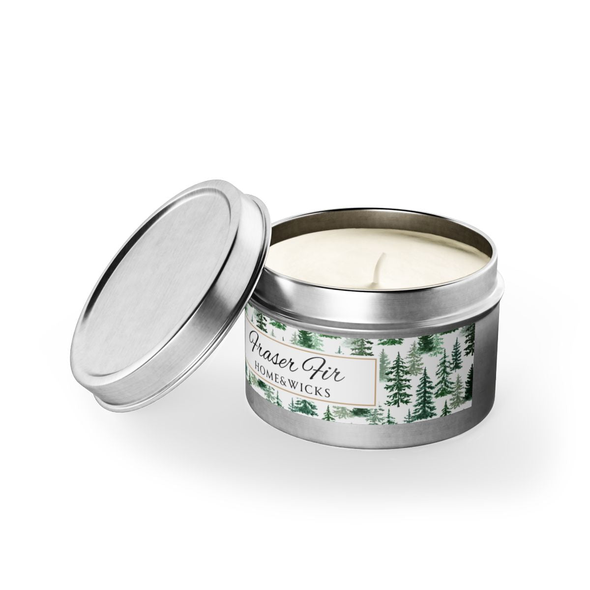 Fraser Fir Coconut Soy Wax Candle, 4 oz. Silver Tin Jar with Lid - Christmas Candle, Holiday Decor, Winter Candle