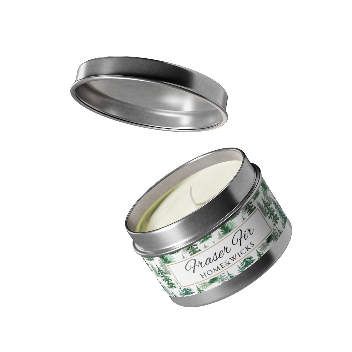 Fraser Fir Coconut Soy Wax Candle, 4 oz. Silver Tin Jar with Lid - Christmas Candle, Holiday Decor, Winter Candle