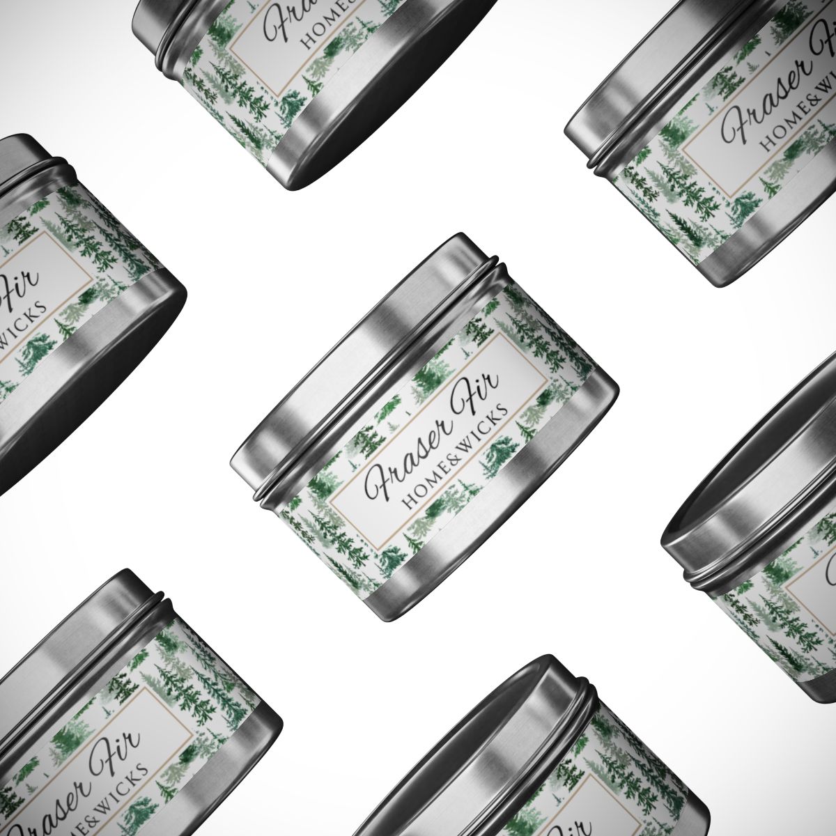 Fraser Fir Coconut Soy Wax Candle, 4 oz. Silver Tin Jar with Lid - Christmas Candle, Holiday Decor, Winter Candle