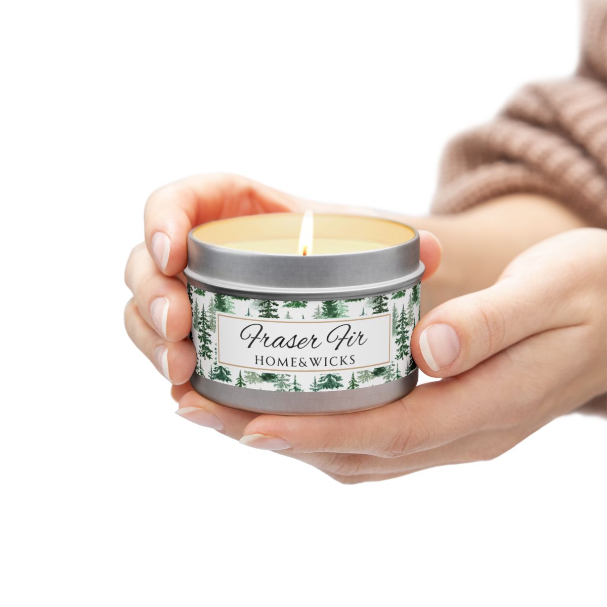 Fraser Fir Coconut Soy Wax Candle, 4 oz. Silver Tin Jar with Lid - Christmas Candle, Holiday Decor, Winter Candle