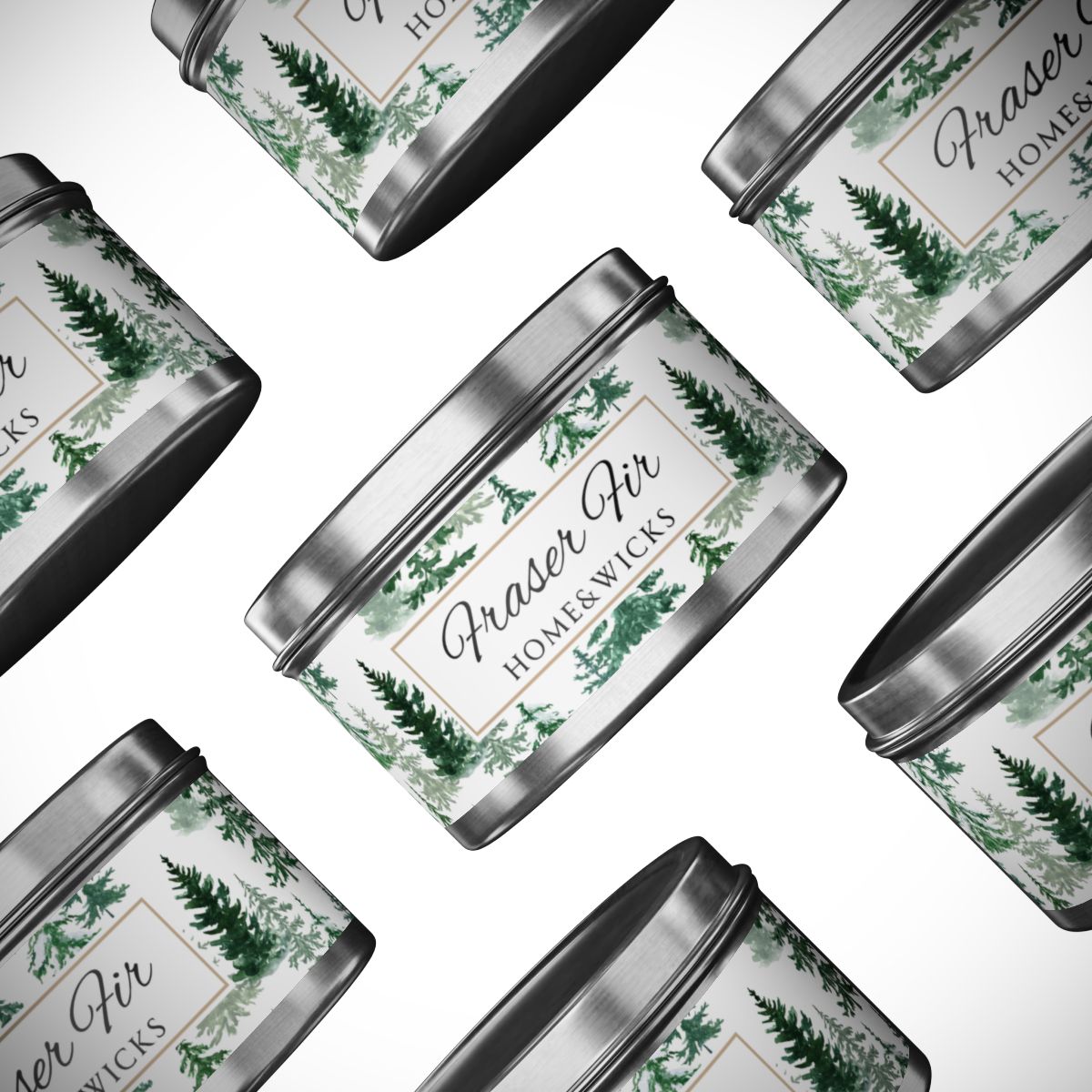 Fraser Fir Coconut Soy Wax Candle, 8 oz. Silver Tin Jar with Lid - Christmas Candle, Holiday Decor, Winter Candle