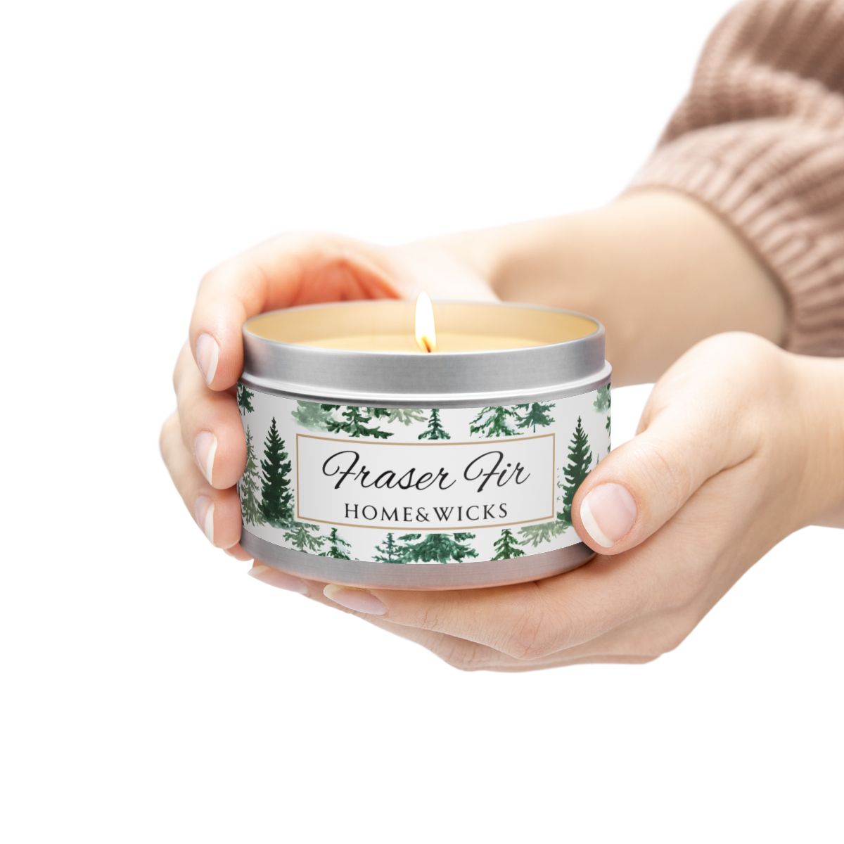 Fraser Fir Coconut Soy Wax Candle, 8 oz. Silver Tin Jar with Lid - Christmas Candle, Holiday Decor, Winter Candle
