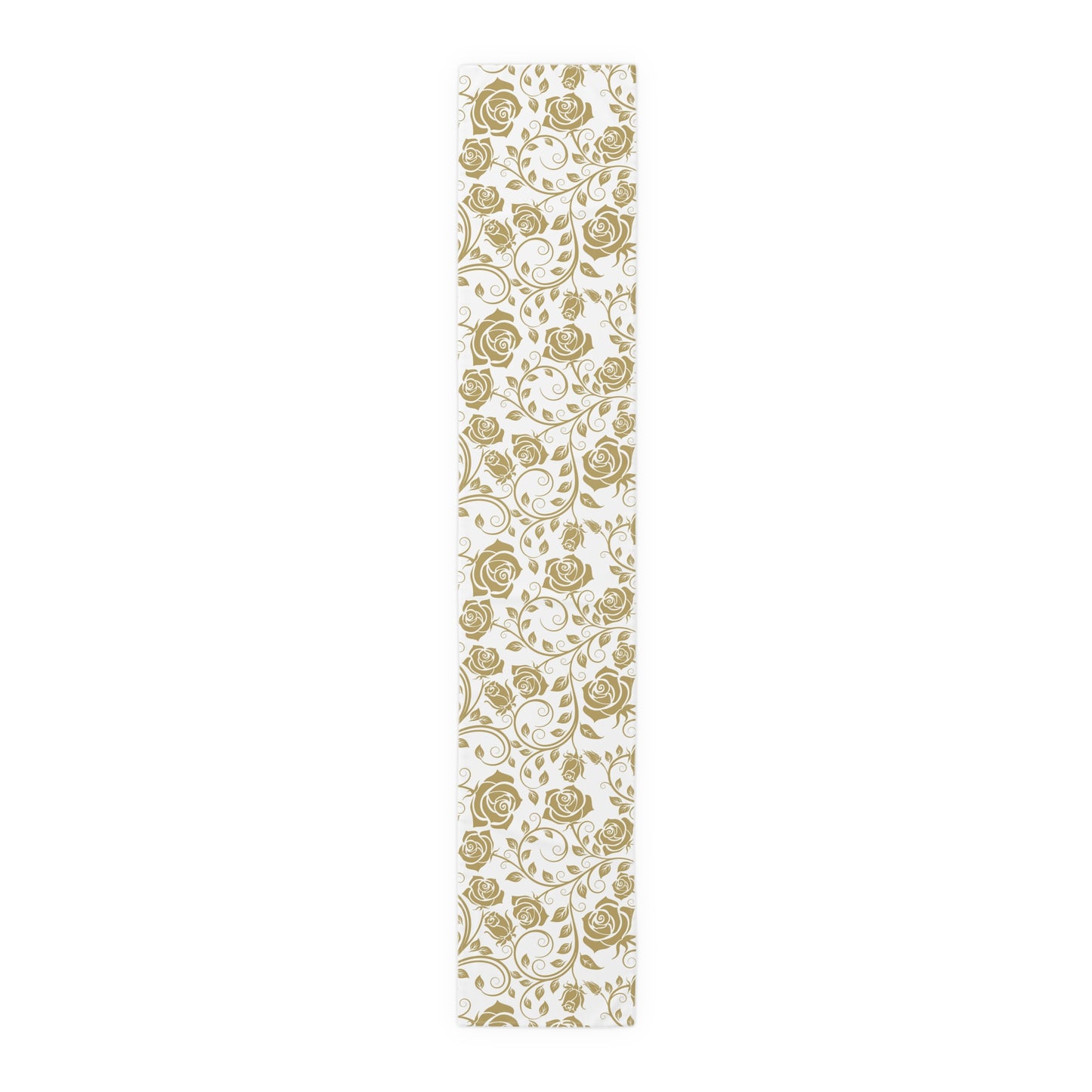 Gold floral pattern table runner on a white background