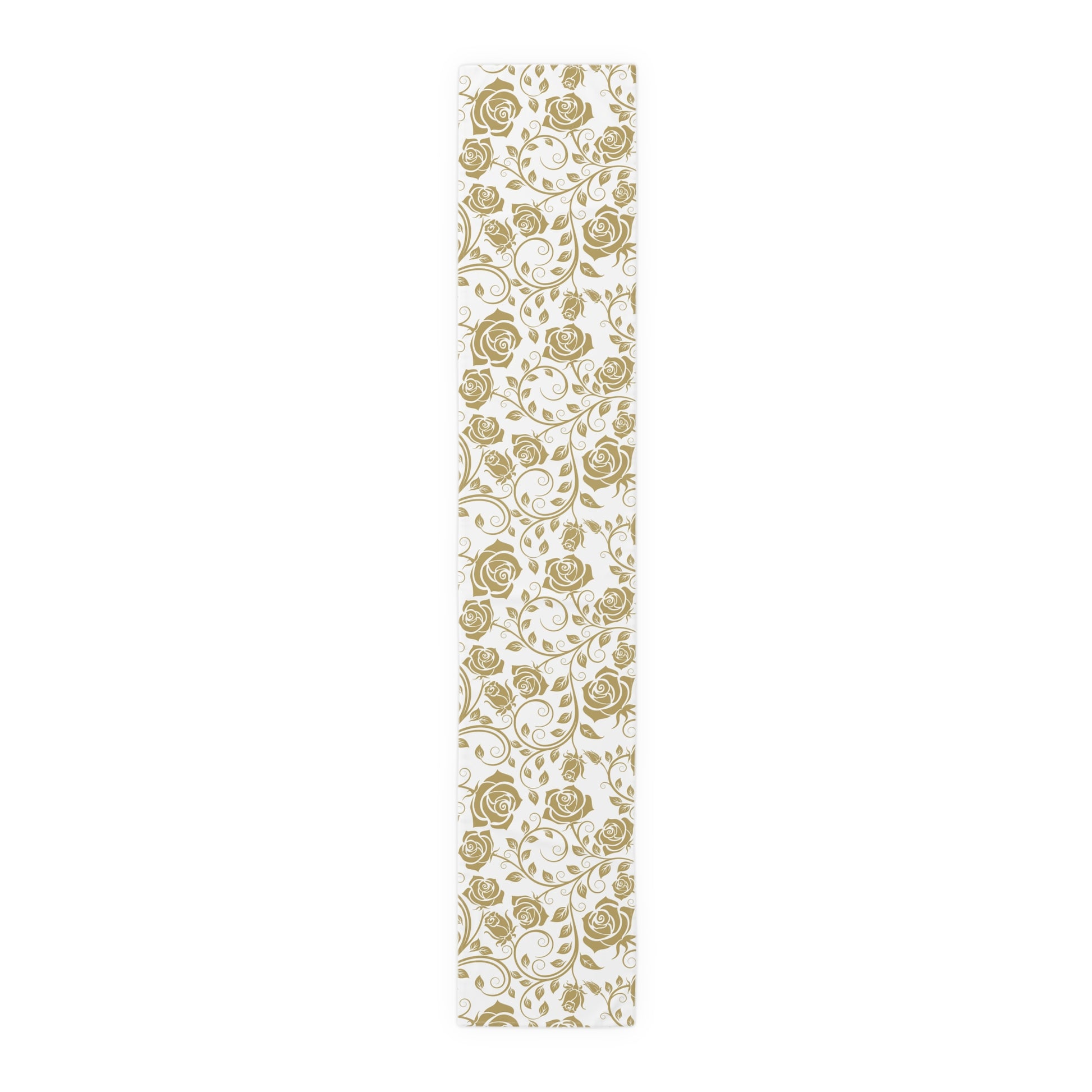 Gold floral pattern table runner on a white background
