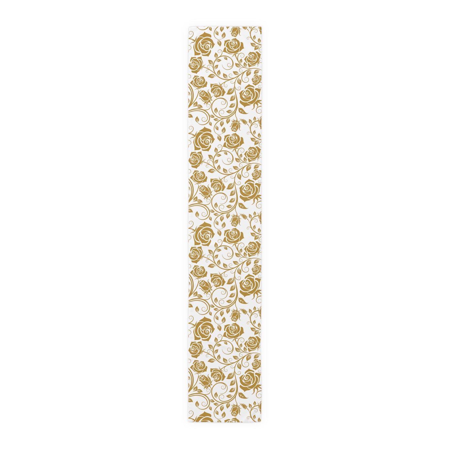 Gold floral pattern table runner on a white background
