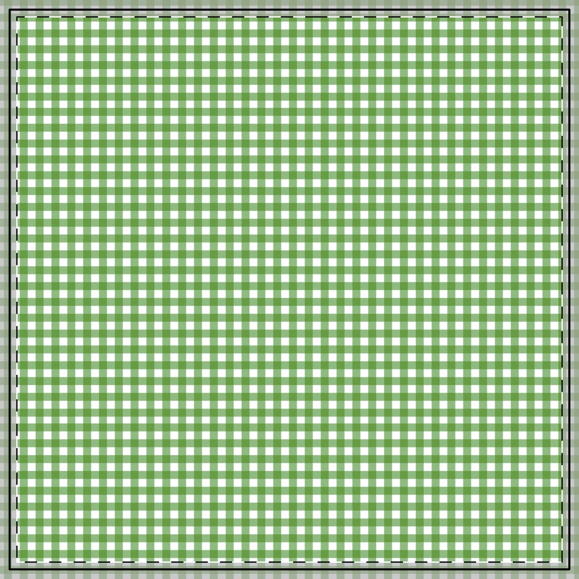Green and white gingham checkered square tablecloth.