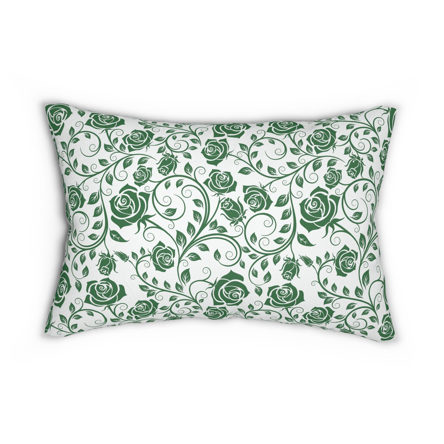 Pillow with green rose pattern on a white background