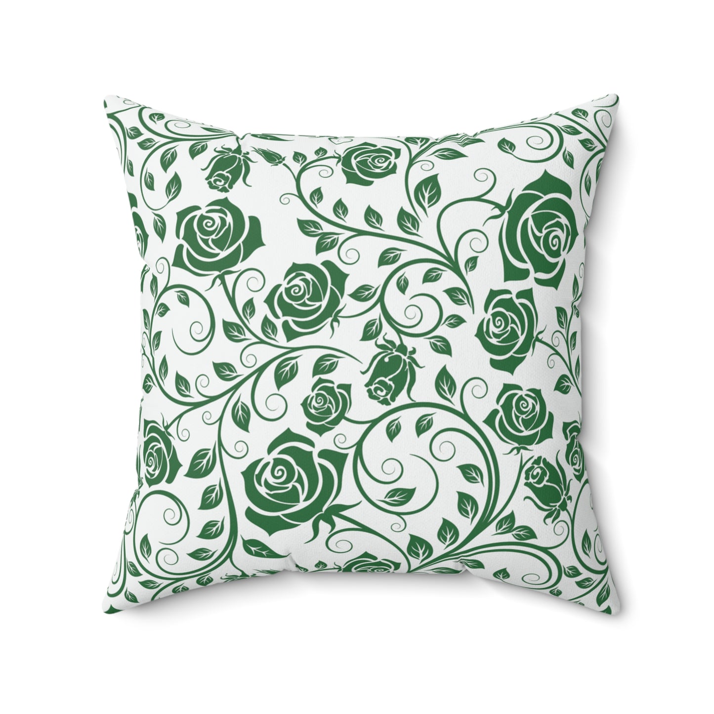 Decorative pillow with green floral pattern on a white background