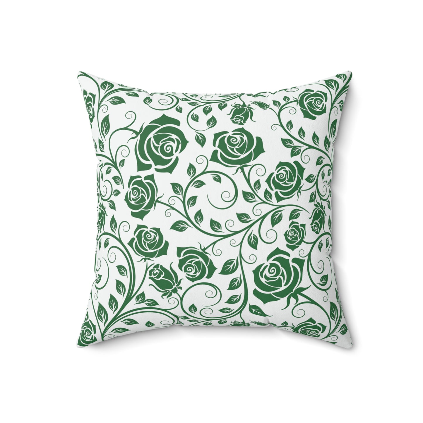 Decorative pillow with green floral pattern on a white background