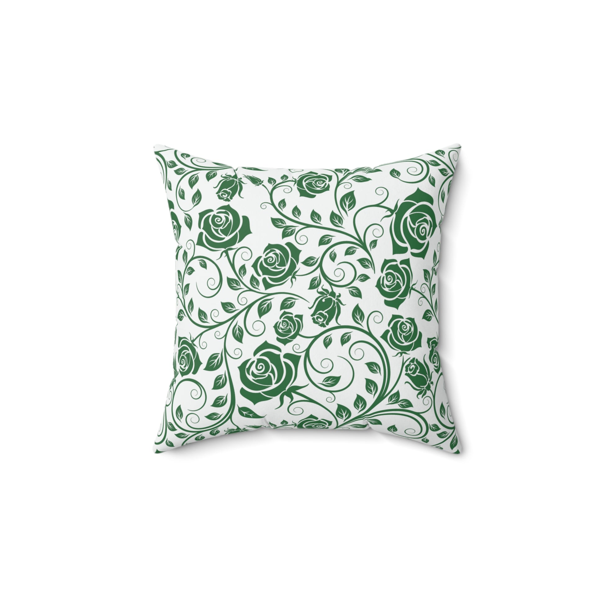 Decorative pillow with green floral pattern on a white background