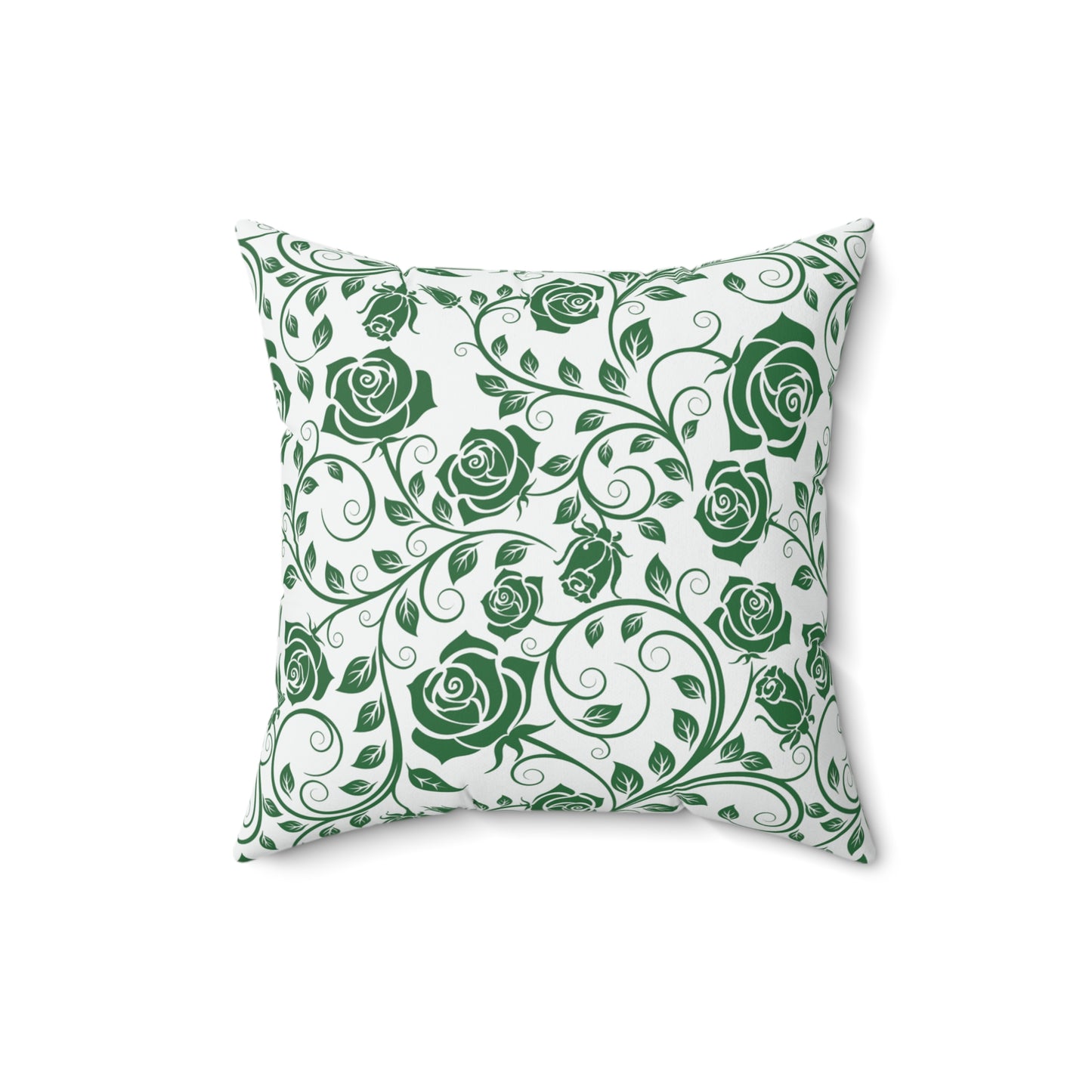 Decorative pillow with green floral pattern on a white background