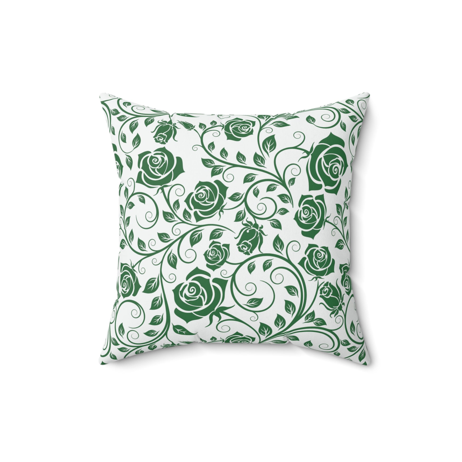 Decorative pillow with green floral pattern on a white background