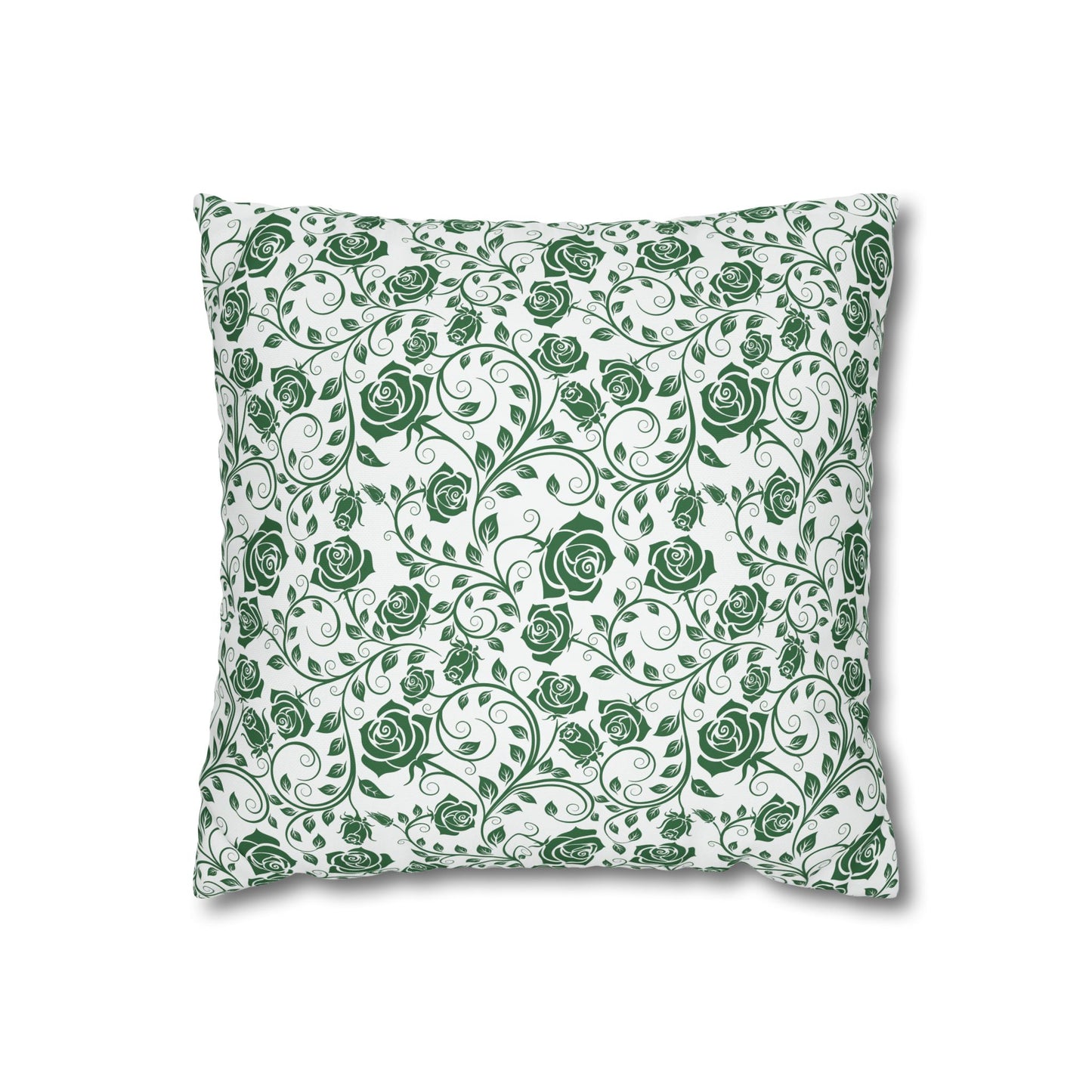 Decorative pillow with green floral pattern on a white background