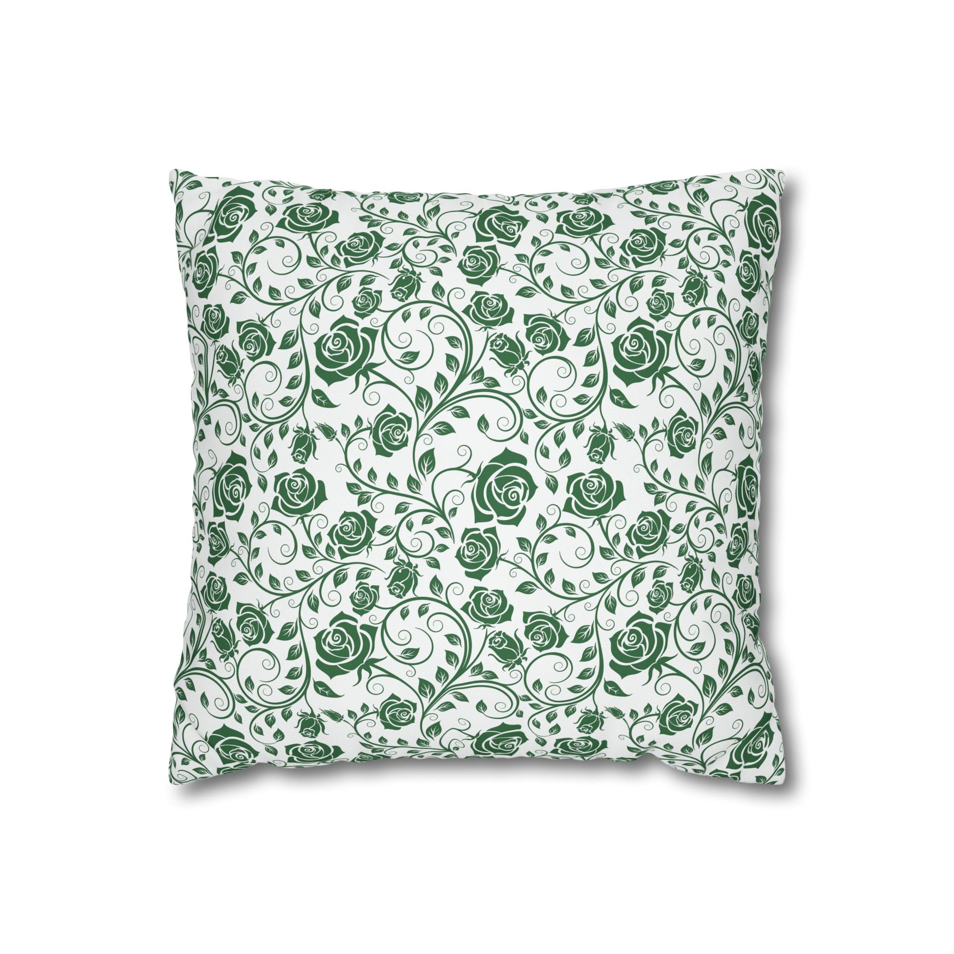 Decorative pillow with green floral pattern on a white background