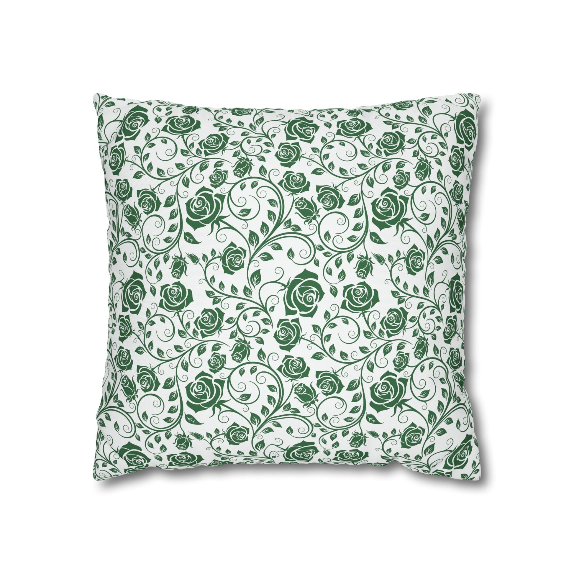 Decorative pillow with green floral pattern on a white background
