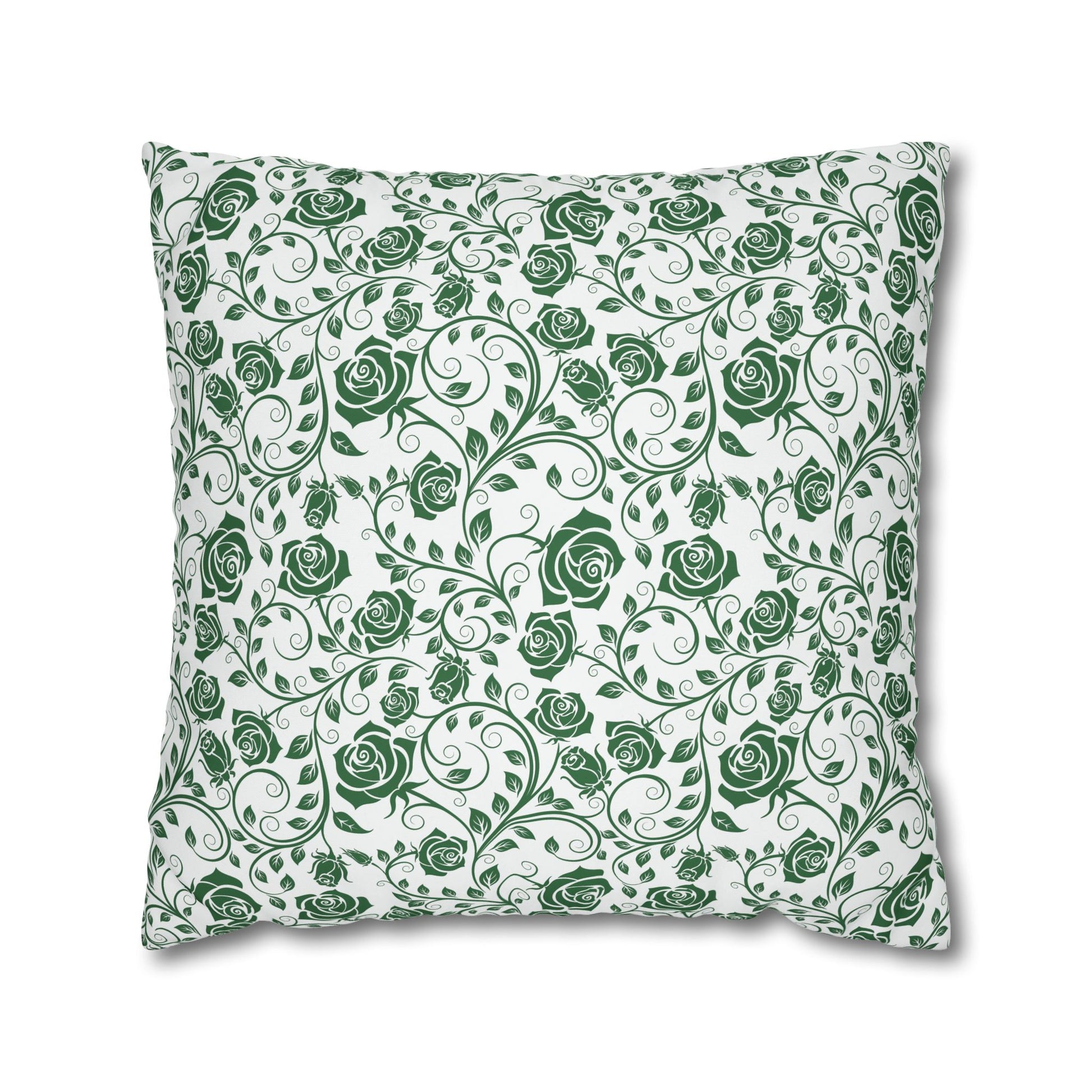 Decorative pillow with green floral pattern on a white background