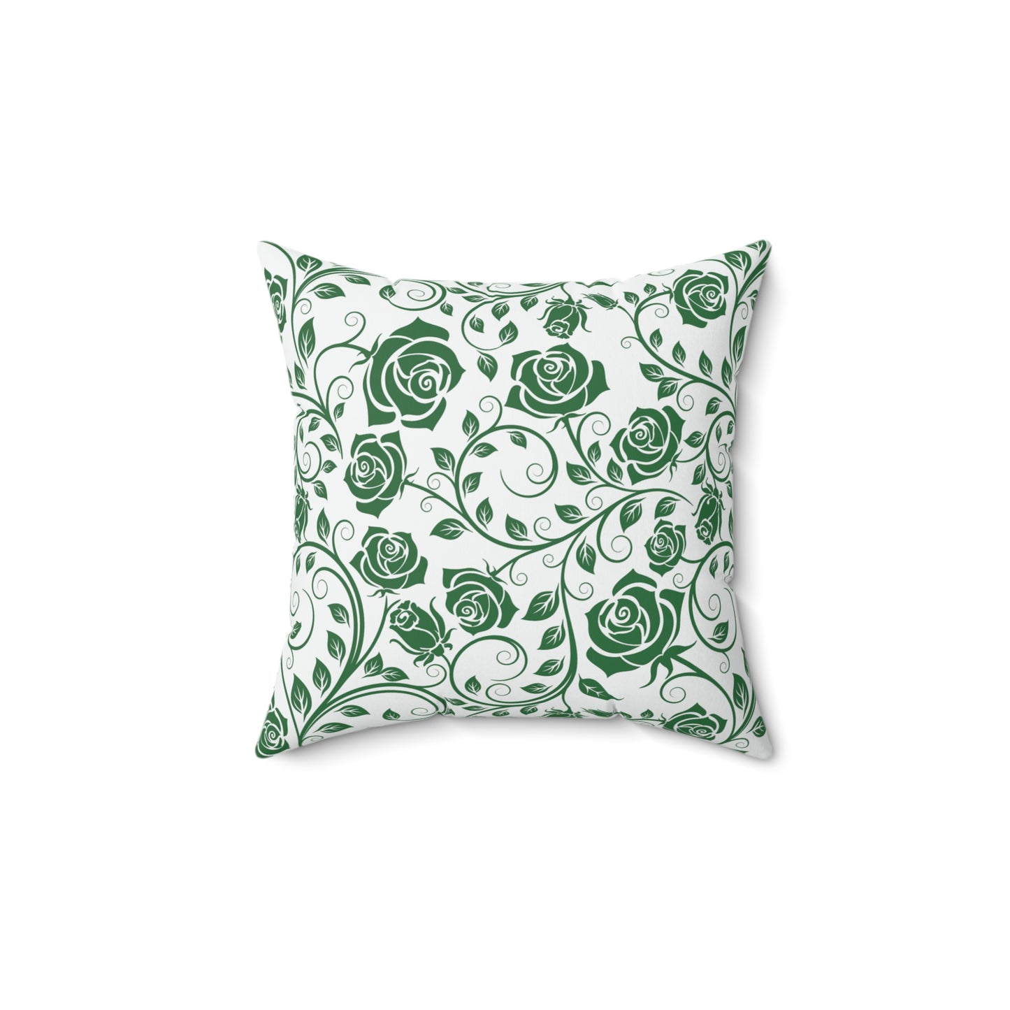 Decorative pillow with green floral pattern on a white background