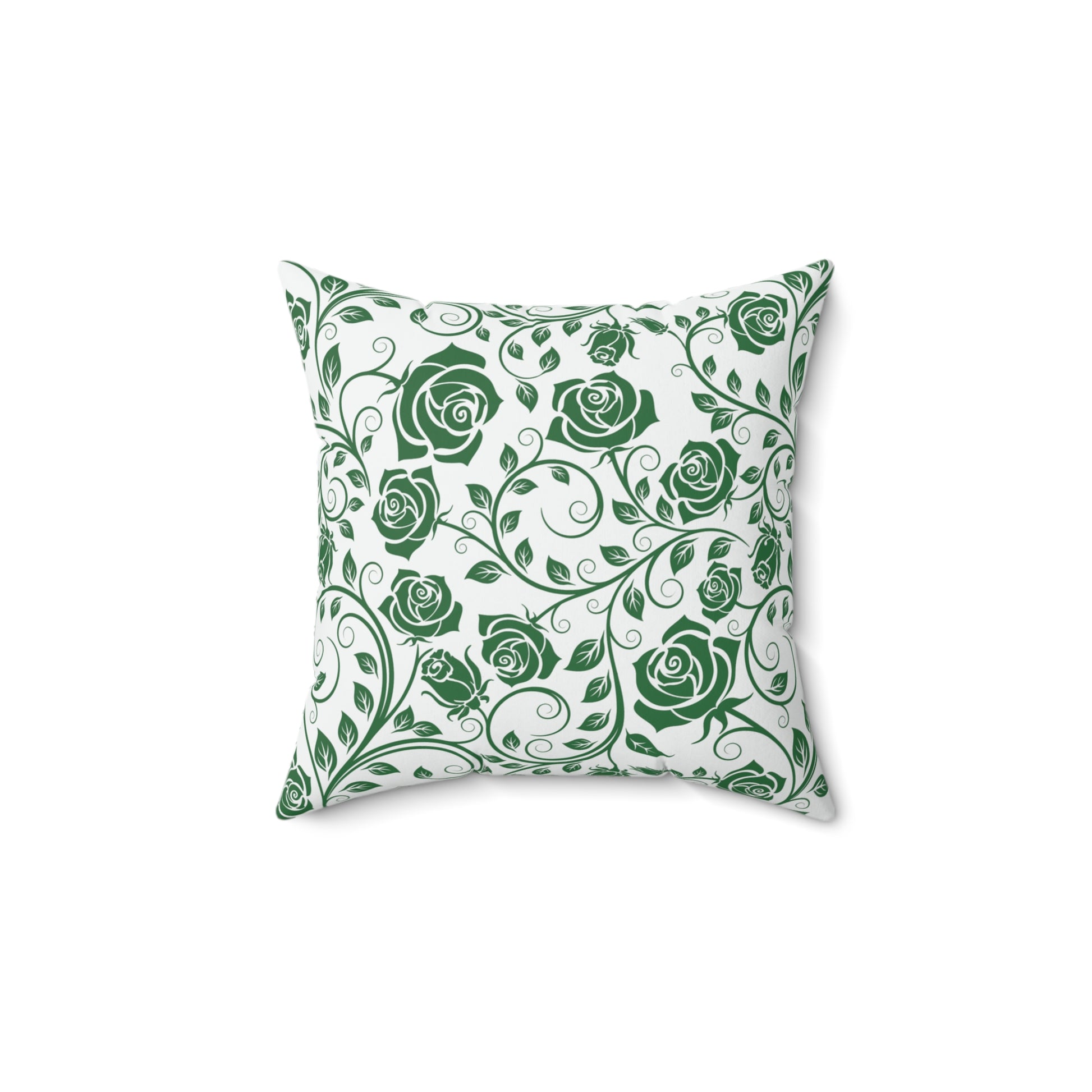 Decorative pillow with green floral pattern on a white background