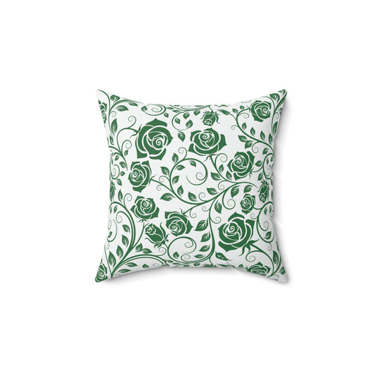 Decorative pillow with green floral pattern on a white background