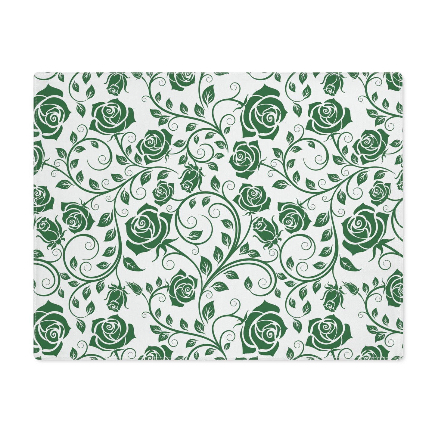 Green rose pattern placemat on a white background