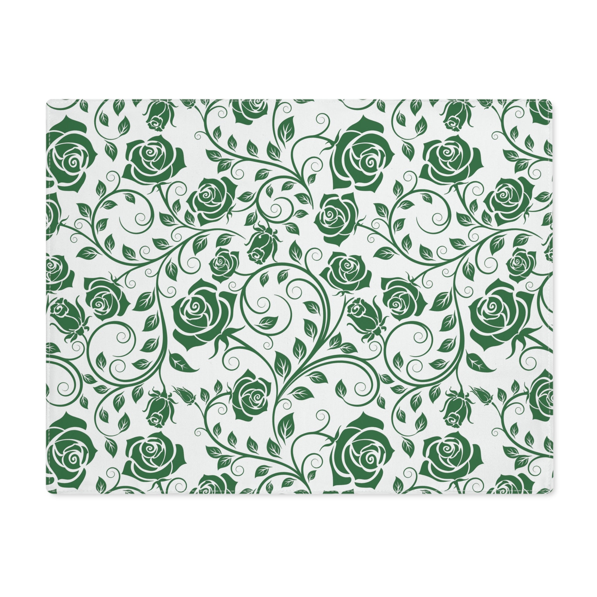 Green rose pattern placemat on a white background