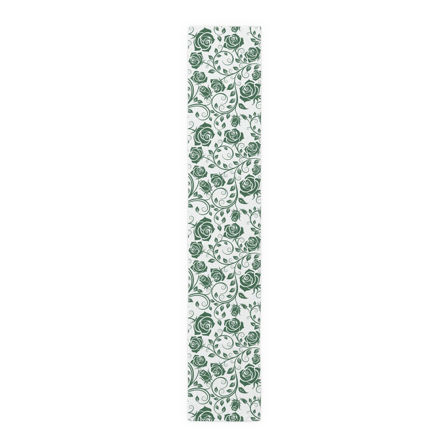 Green floral pattern table runner on a white background