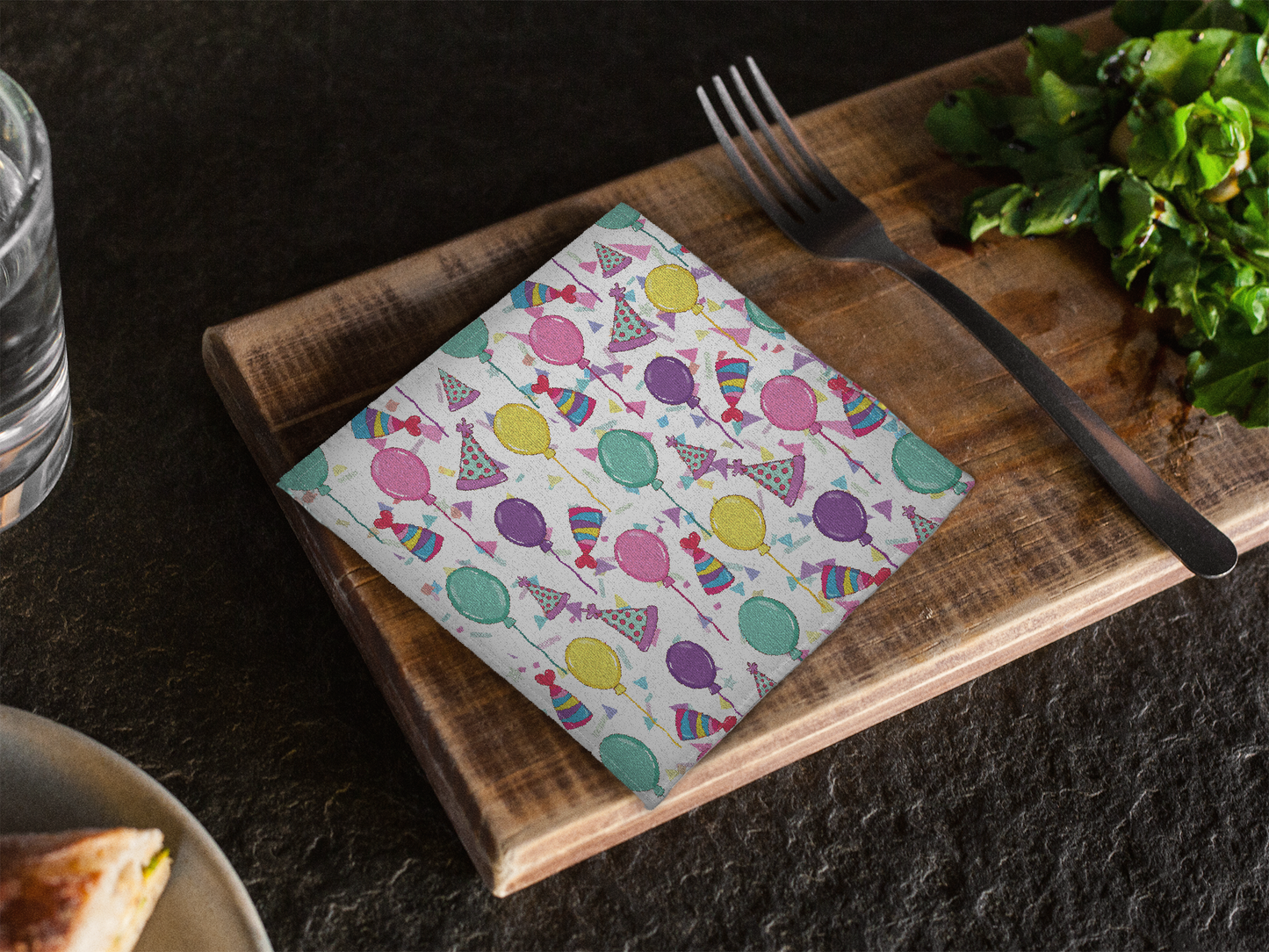 Happy Birthday Cotton Twill Cocktail Cloth Napkins on White 10" x 10" - Birthday Celebration Napkins, Party Drink Napkins, Birthday Party Reusable Appetizer Napkins, Cloth Finger Napkins - Priced per Napkin