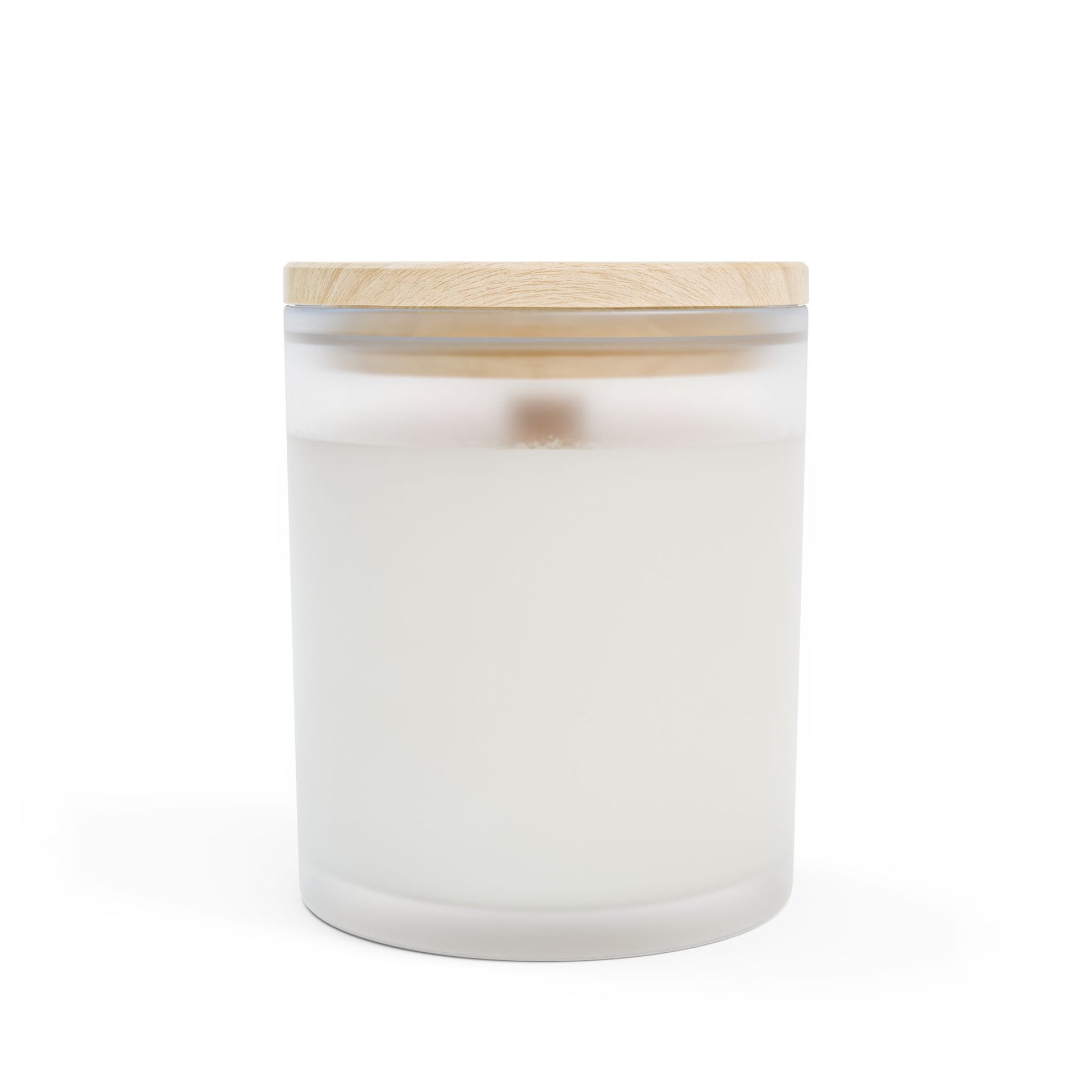 Back view of wood wick candle s with maple wood lid on a white background.