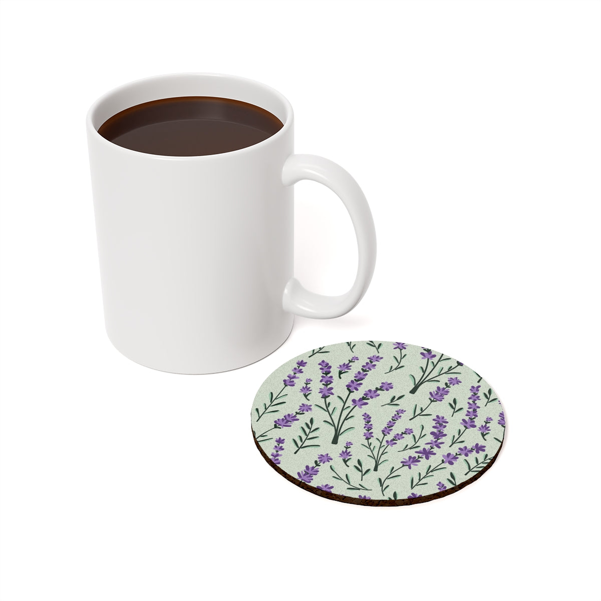 Lavender Sage - Round Hardboard Coaster, Cork Backed  - 3.75"x 3.75" - Perfect for Home Decor & Gifts - Priced per coaster