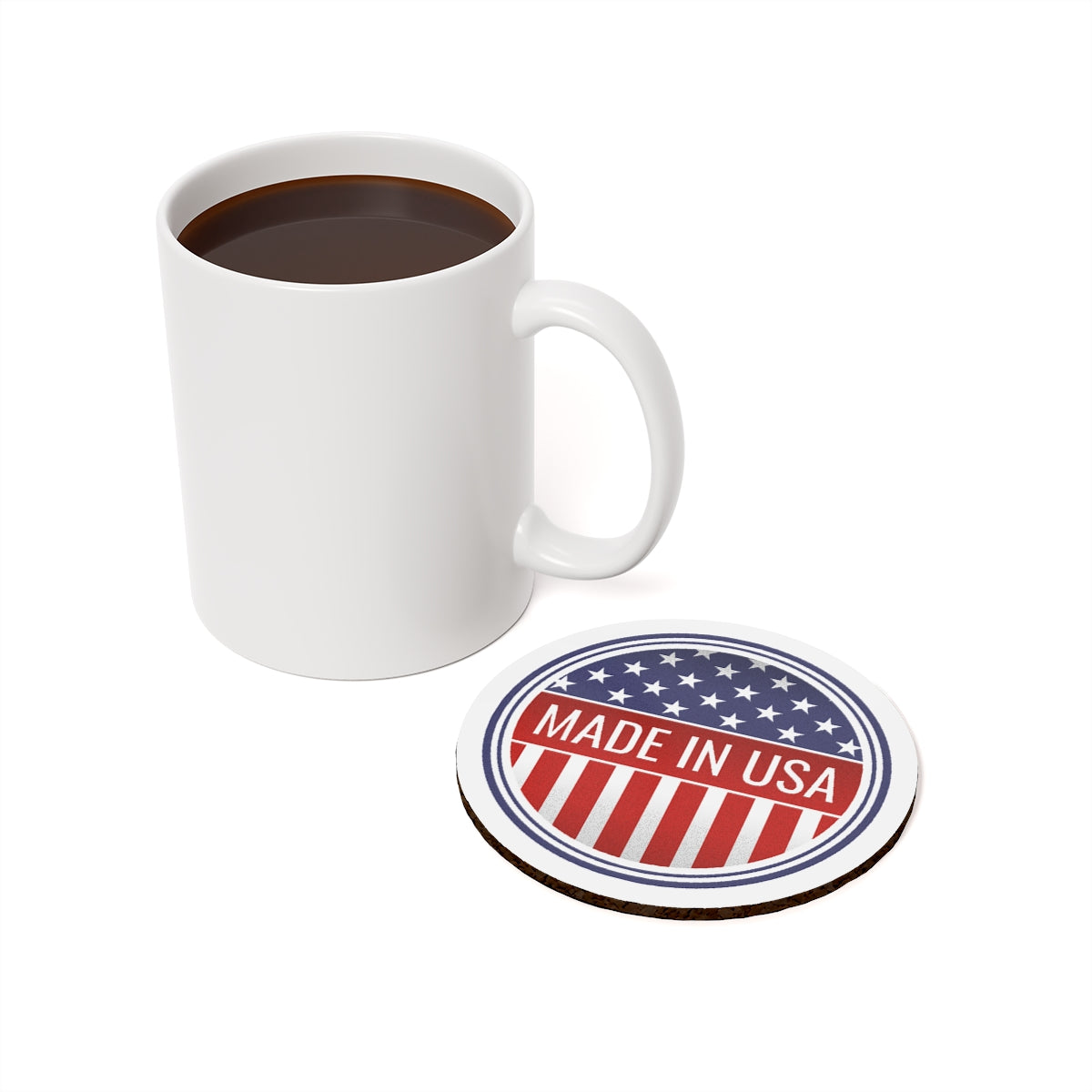 Made in USA round hardboard coaster - Cork Backing, 4th of July Decor, Patriotic Coaster - Priced per coaster