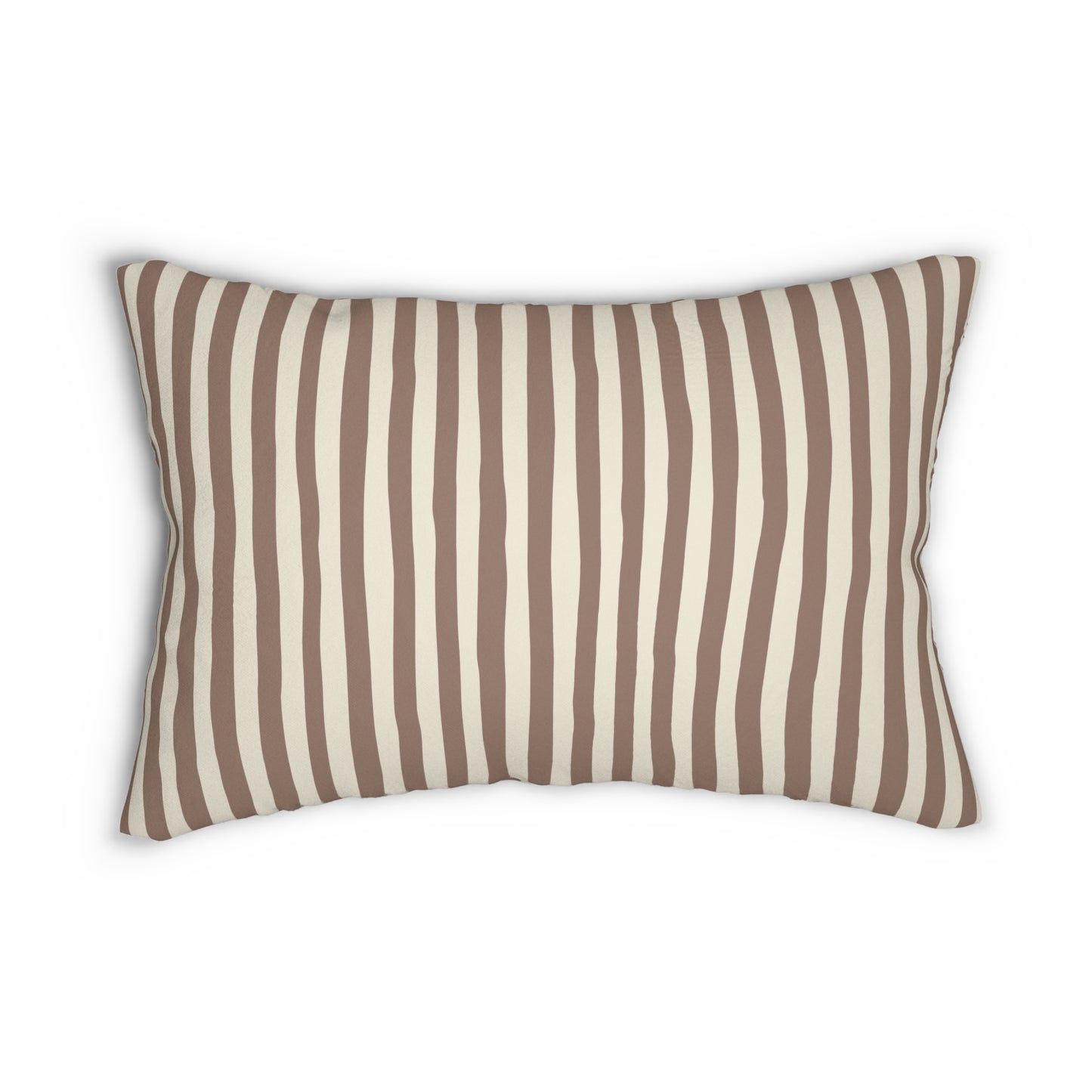Mocha brown striped decorative throw pillow with brown and beige stripes on a white background