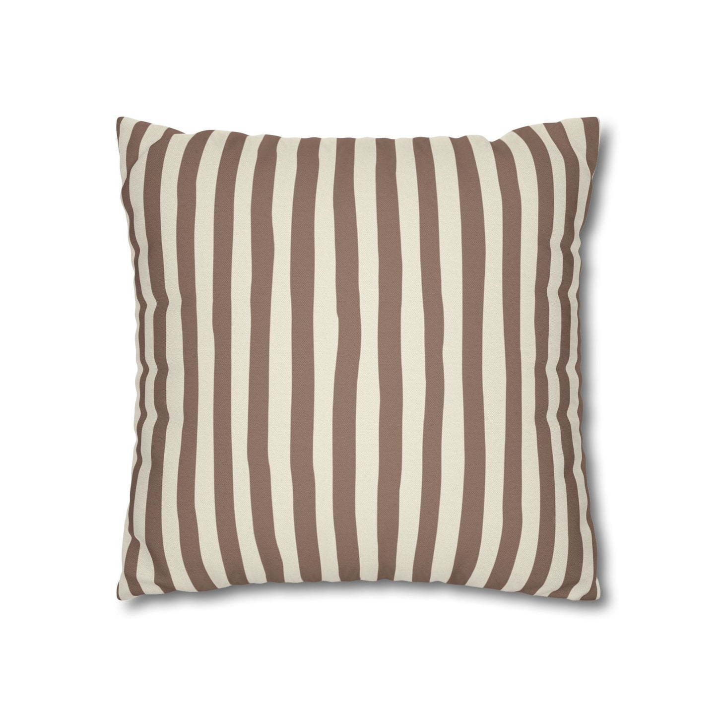 Mocha brown striped pillow with brown and beige vertical stripes on a white background