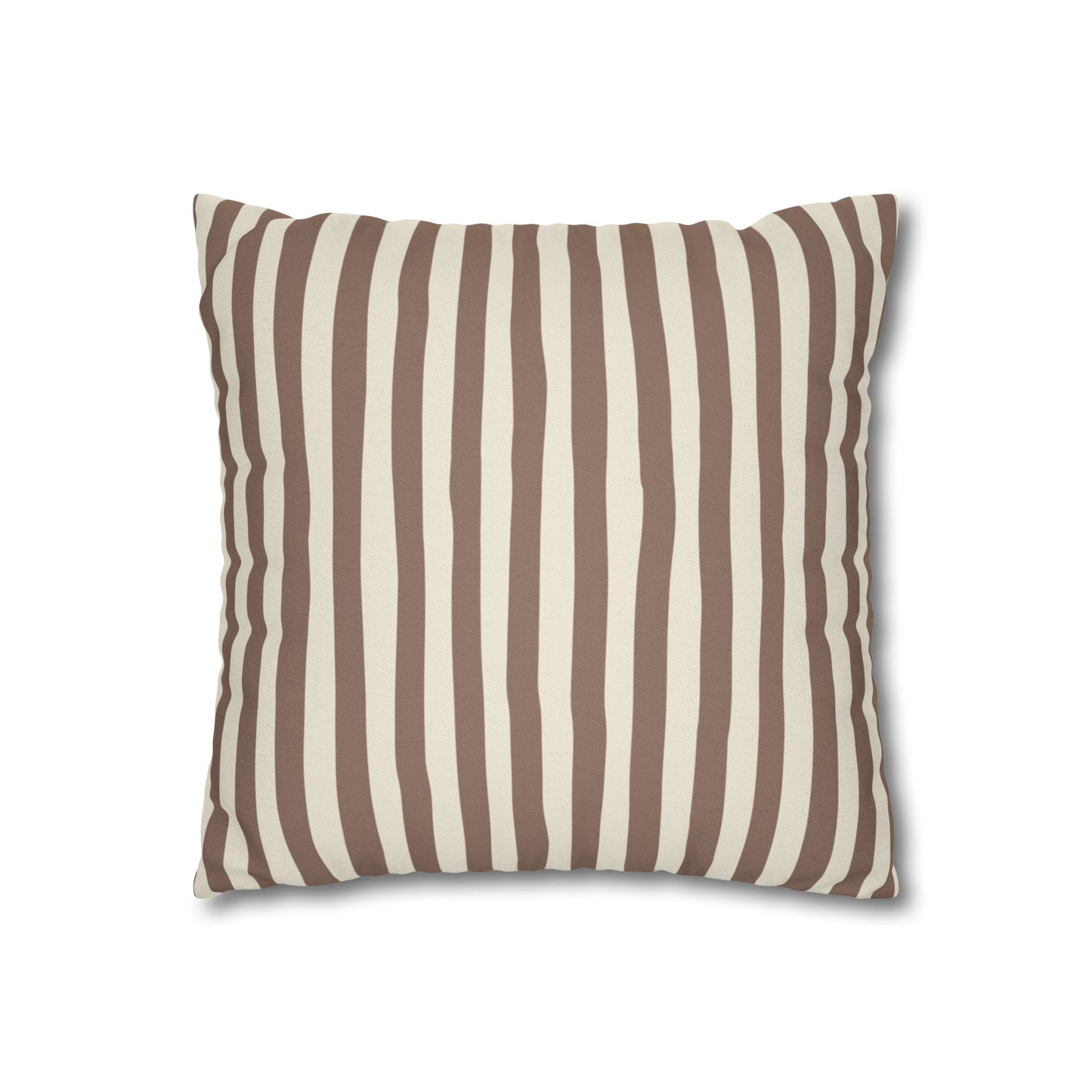 Mocha brown striped pillow with brown and beige vertical stripes on a white background