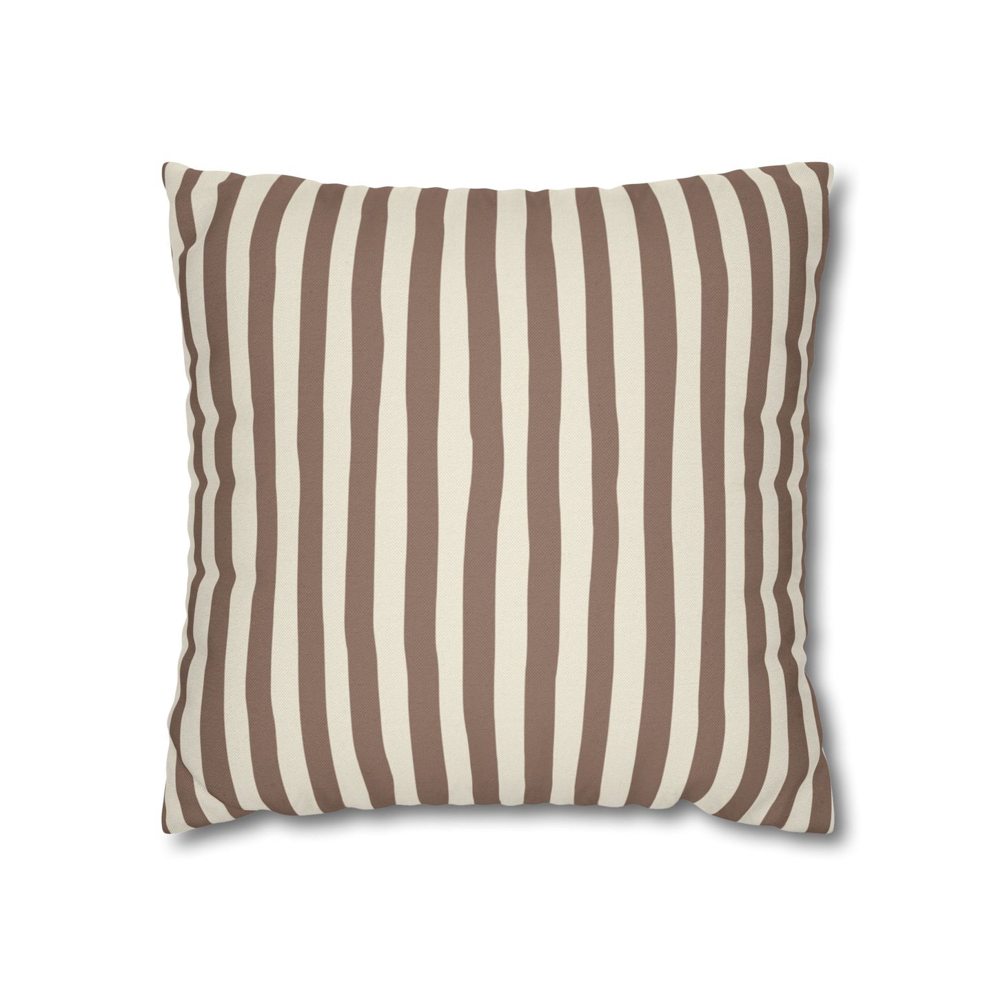 Mocha brown striped pillow with brown and beige vertical stripes on a white background