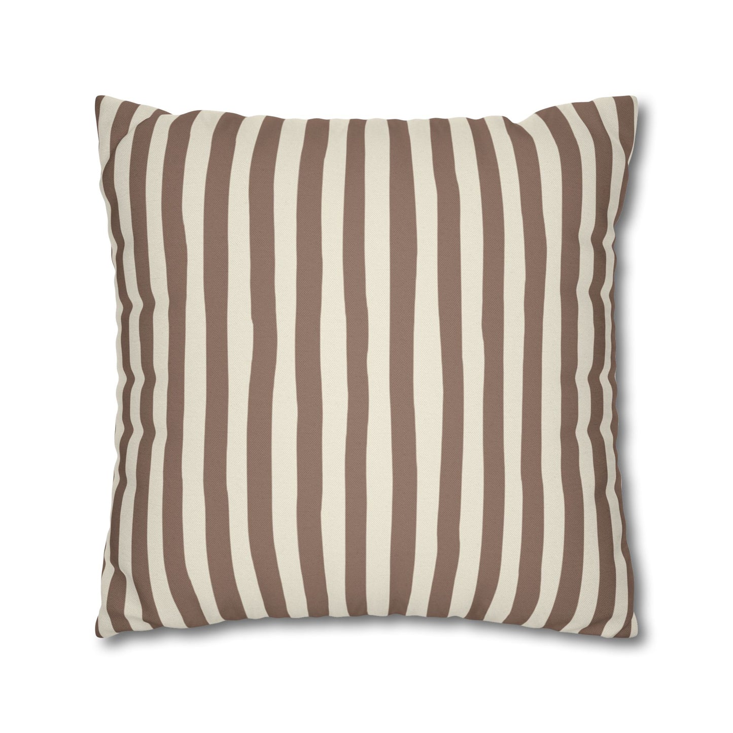 Mocha brown striped pillowcase cover with brown and beige vertical stripes on a white background