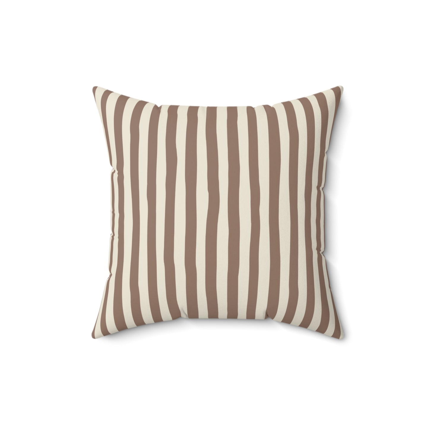 Mocha brown striped pillow with brown and beige vertical stripes on a white background