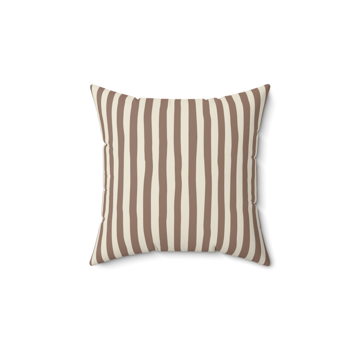 Mocha brown striped pillow with brown and beige stripes on a white background