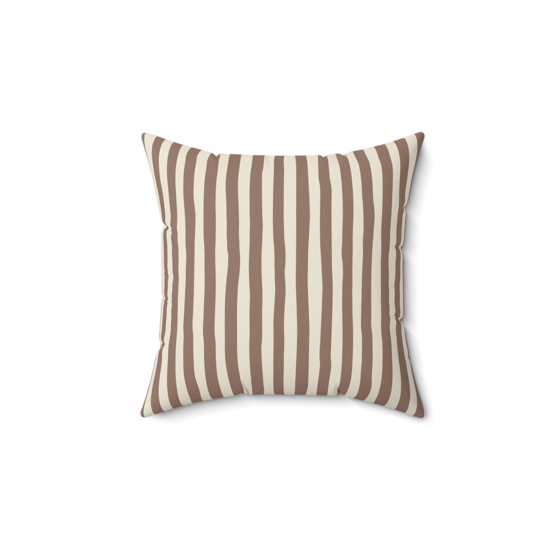 Mocha brown striped pillow with brown and beige stripes on a white background