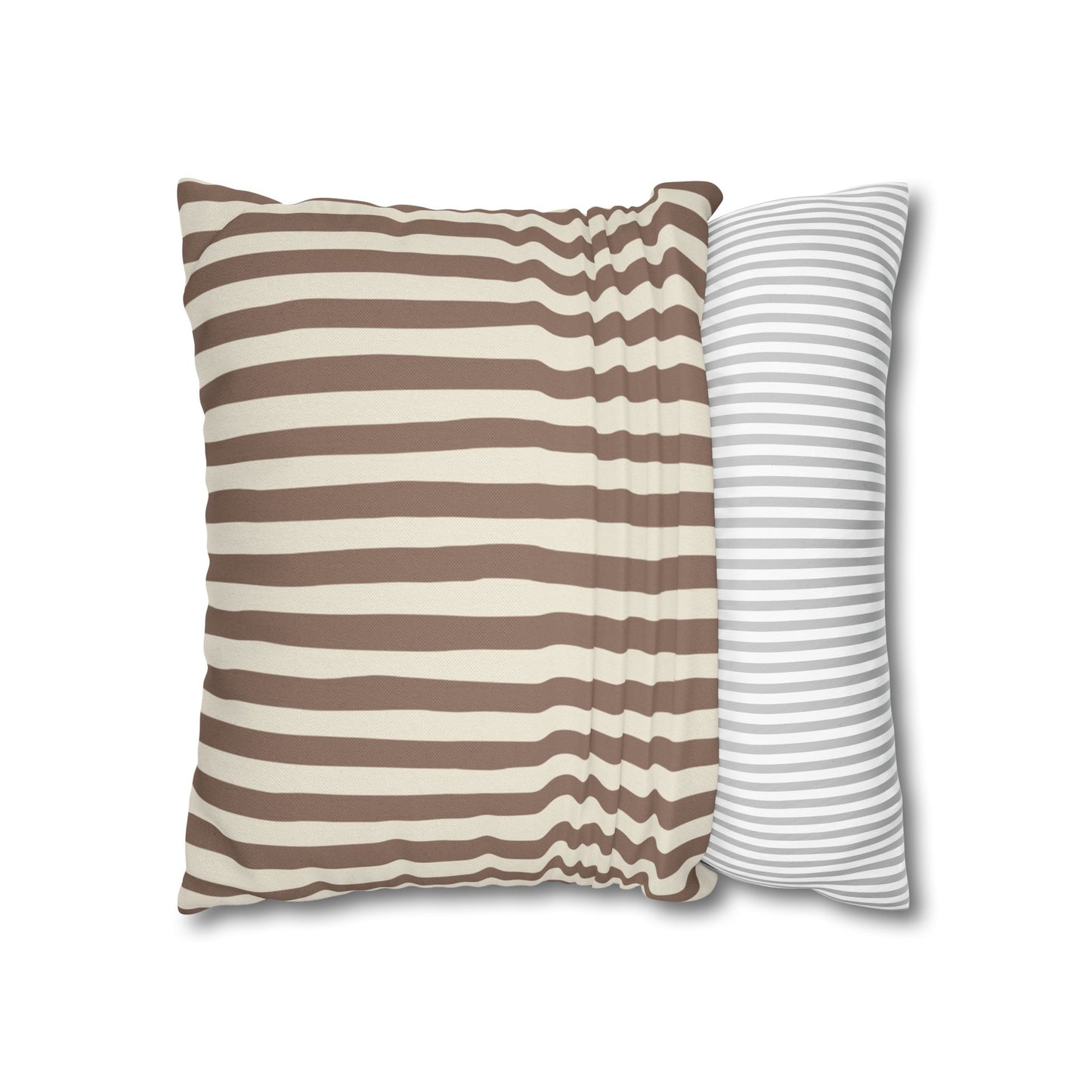 Mocha brown and white striped pillowcase cover for decorative throw pillows, on a white background.