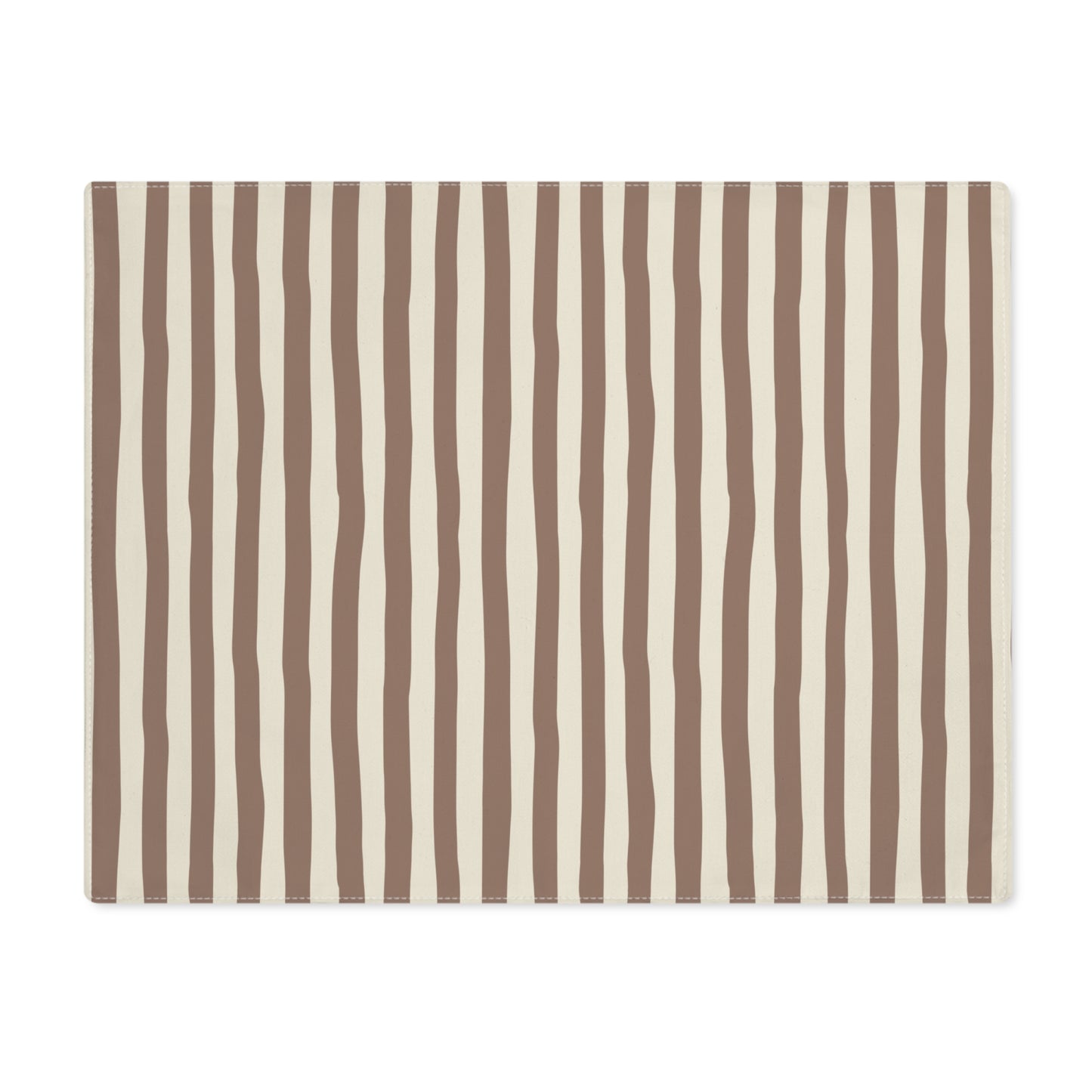 Mocha Striped placemat with brown and beige stripes on a white background